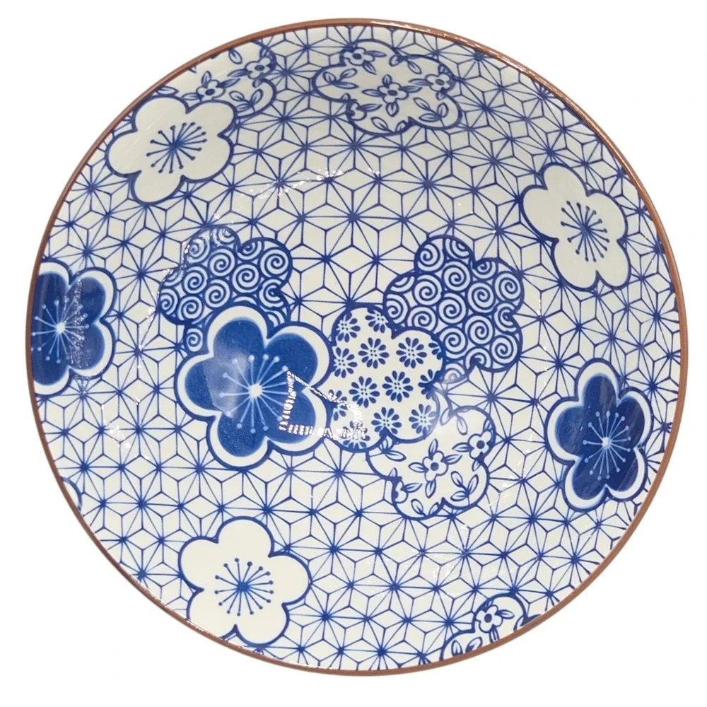 SH Home Blue Floral Ceramic Ramen Noodle Bowl Set of 2 With Chopsticks And Spoon